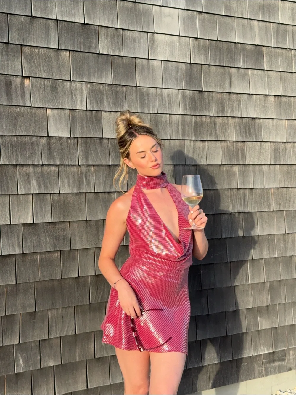 Shimmery Raspberry Halter Mini Dress - Picture 4 of 5